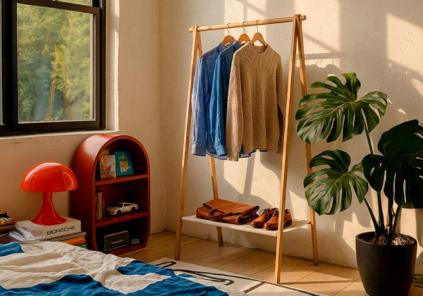 Perchero de pie de bambú BRUMA ambiente