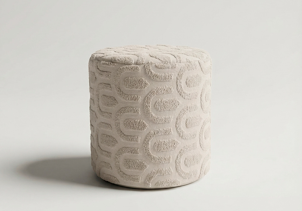 Puff redondo tapizado blanco ICONIC frente