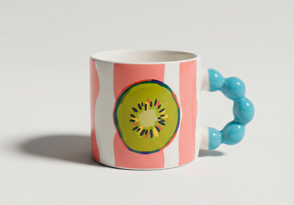 Taza de porcelana asa burbujas CABRIO azul