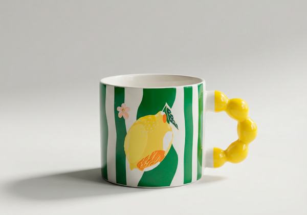 Taza de porcelana asa burbujas CABRIO amrillo