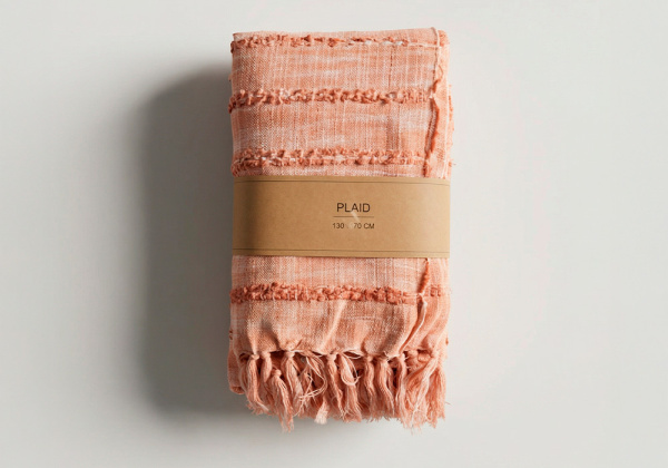 Manta con rayas y flecos BORA-etiqueta rosa