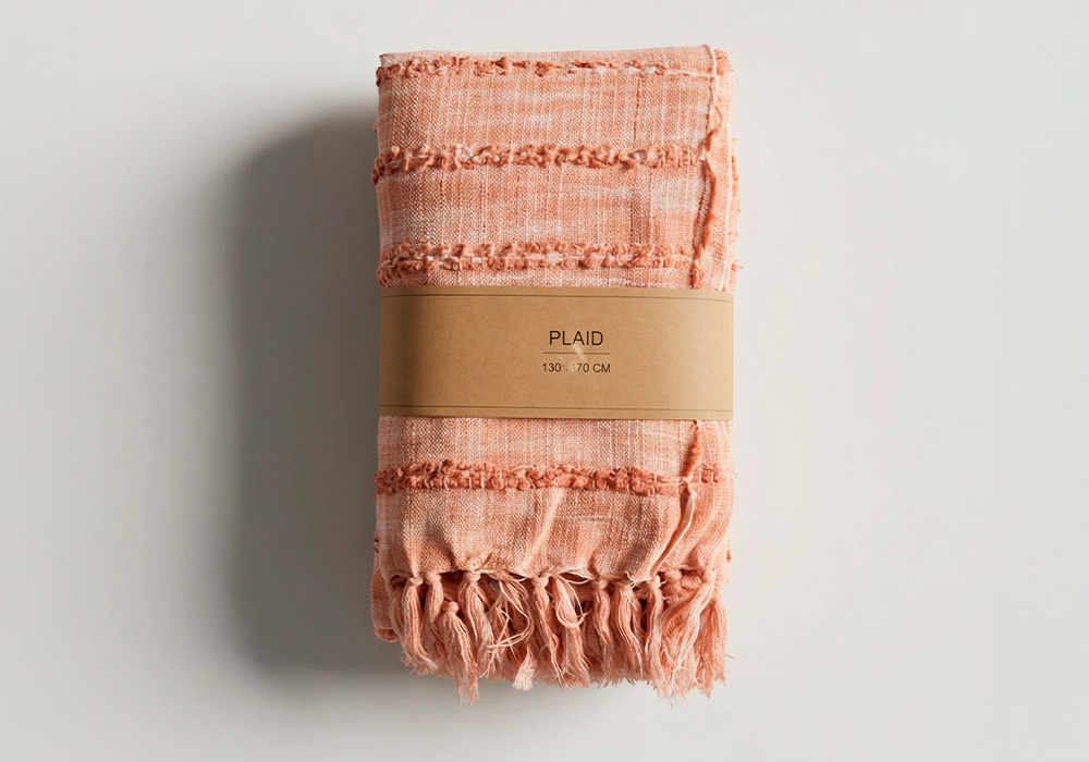 Manta con rayas y flecos BORA-etiqueta rosa