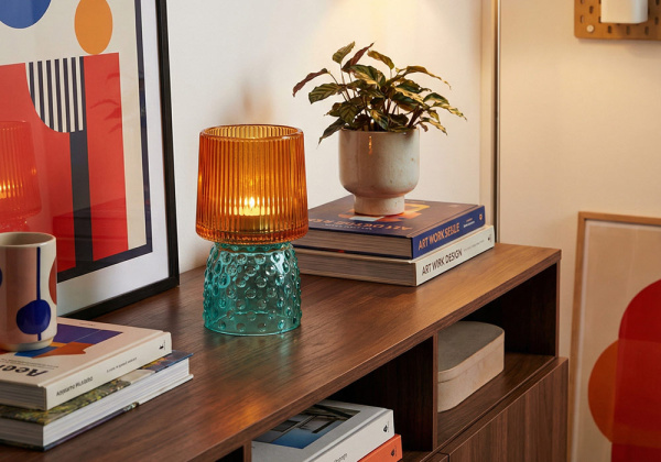 Portavelas cristal LUZE Verde/Naranja Ambiente