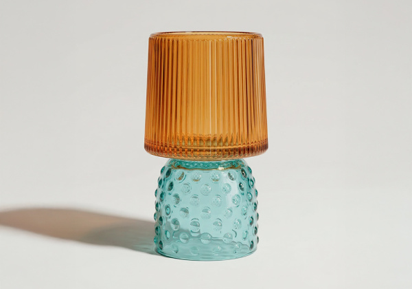 Portavelas cristal LUZE Verde/Naranja Frente