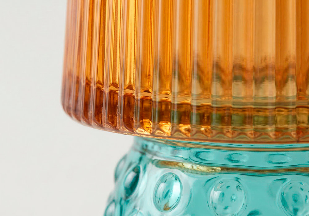 Portavelas cristal LUZE Verde/Naranja Detalle