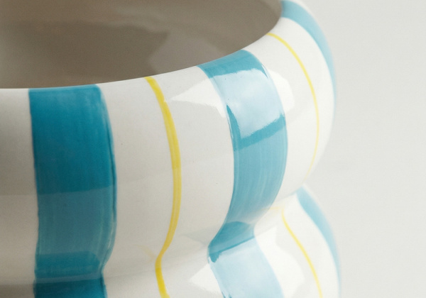 Macetero a rayas IVORY Azul Detalle