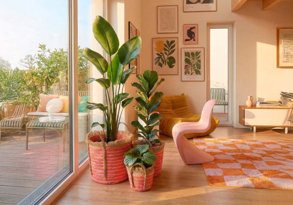 Cesta redonda de fibras naturales BIARRITZ ambiente luz