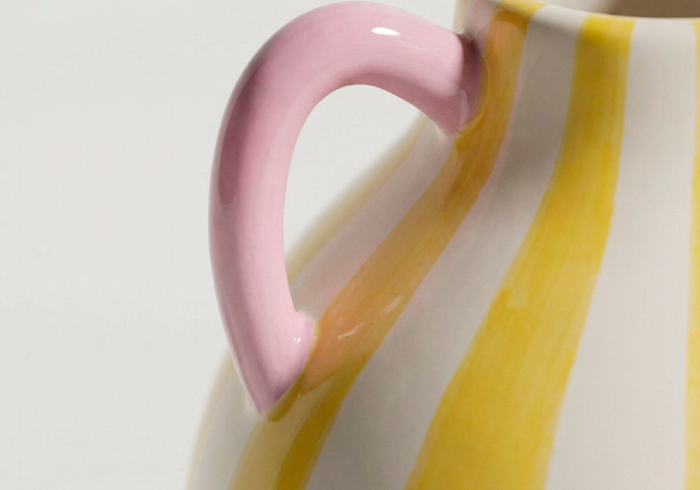 Jarrón rayas con asas RIVIERA Amarillo/Blanco Detalle