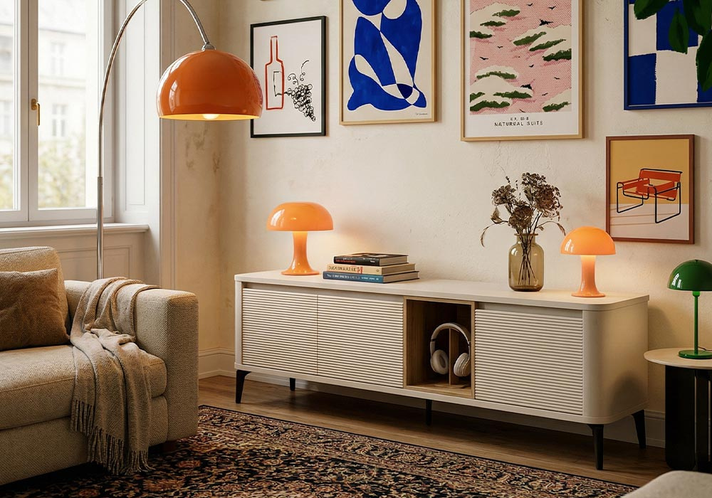 Mueble TV con patas metálicas NUDE-decorada