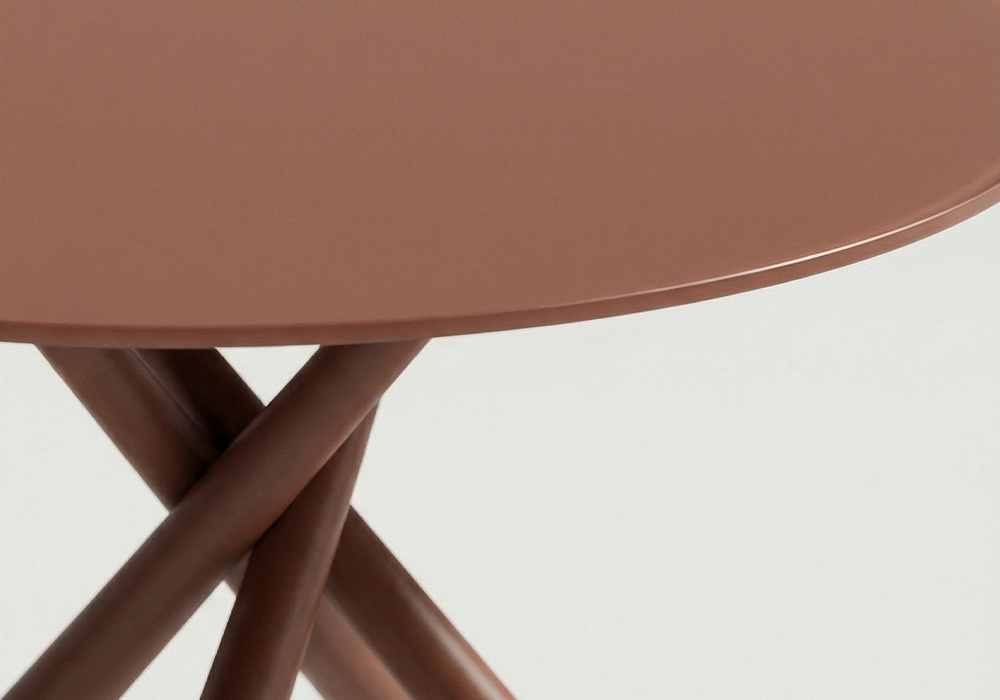 Mesa comedor metal y cristal LEXI Terracota detalle