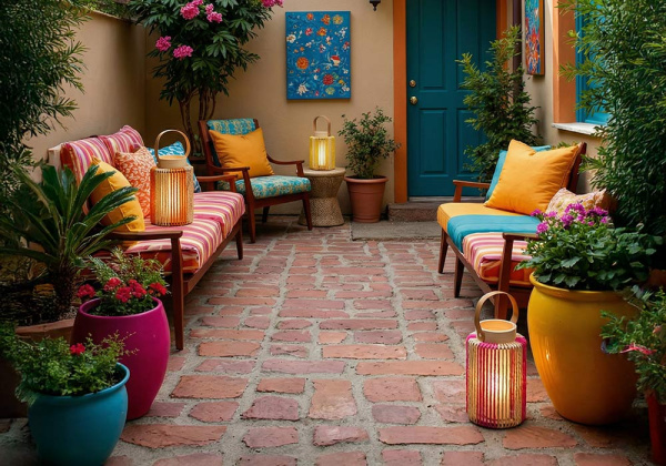 Farol de ratán de colores SILK-decorada