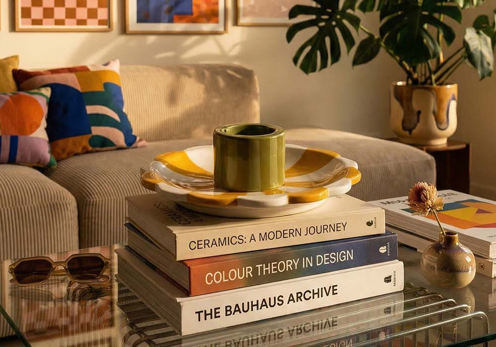 Portavela con plato ZIRA amarilla ambiente