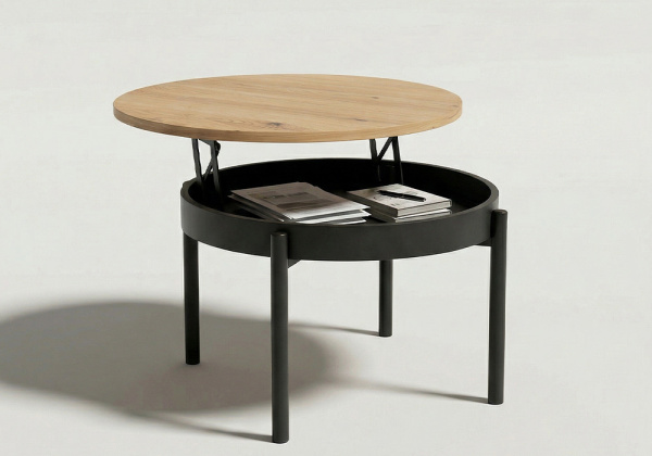 Mesa centro redonda elevable ORBIT abierta pata negra 1