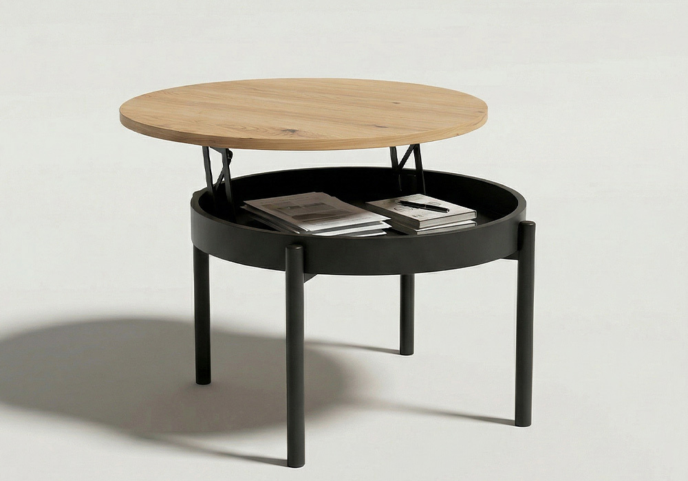 Mesa centro redonda elevable ORBIT abierta pata negra 1