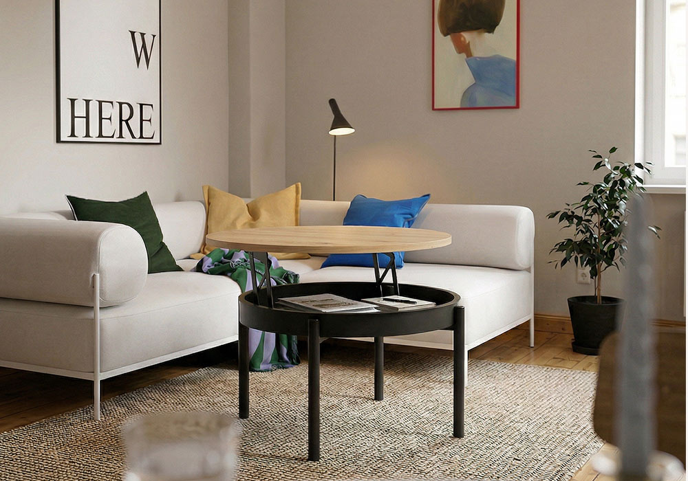 Mesa centro redonda elevable ORBIT ambiente