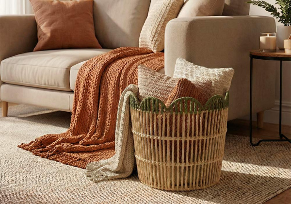 Cesta con borde ondulado ANGLES decorada verde