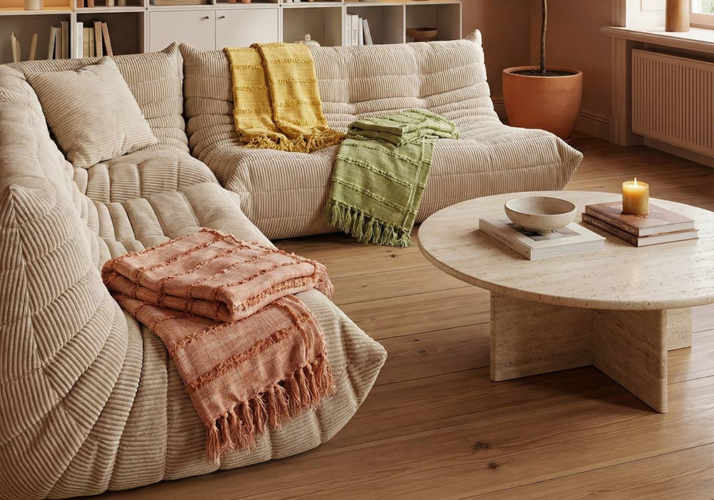 Manta con rayas y flecos BORA