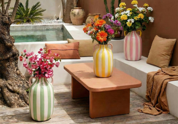 Jarrón rayas con asas RIVIERA Verde/Blanco Ambiente