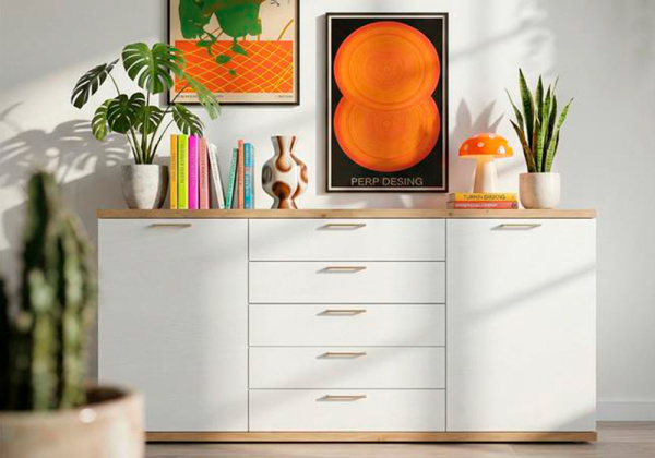 Aparador 2 puertas y 5 cajones PUGLIA-ambiente frente