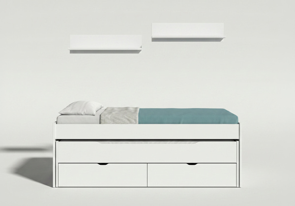 Cama doble con 2 cajones + 2 estantes pared MORFEO-frontal