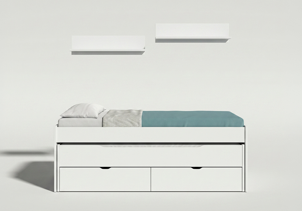 Cama doble con 2 cajones + 2 estantes pared MORFEO-frontal