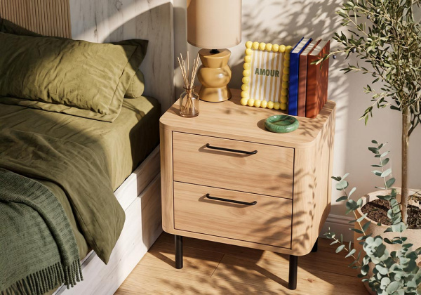 Mesita 2 cajones BRONTE madera ambiente