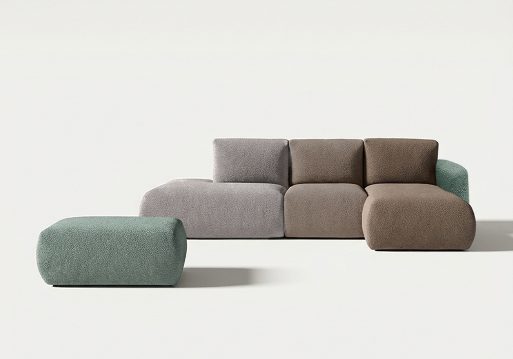 Sofá modular terminal con módulo, chaiselongue y puf TINA Sofá modular terminal con módulo, chaiselongue y puf TINA