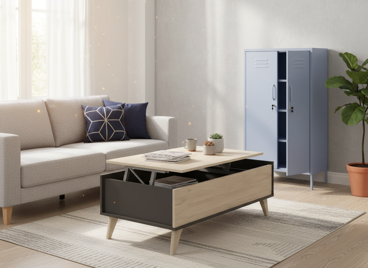 Mesa de centro elevable RIBEL + Aparador metálico ZIAN