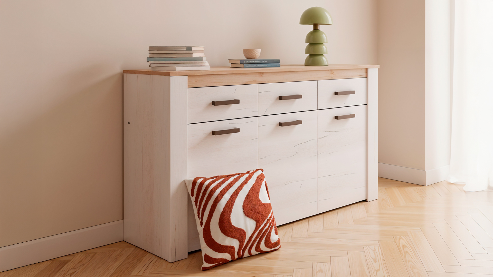 Aparador KENT + Lampara ETHAN + Cojin ONDAS