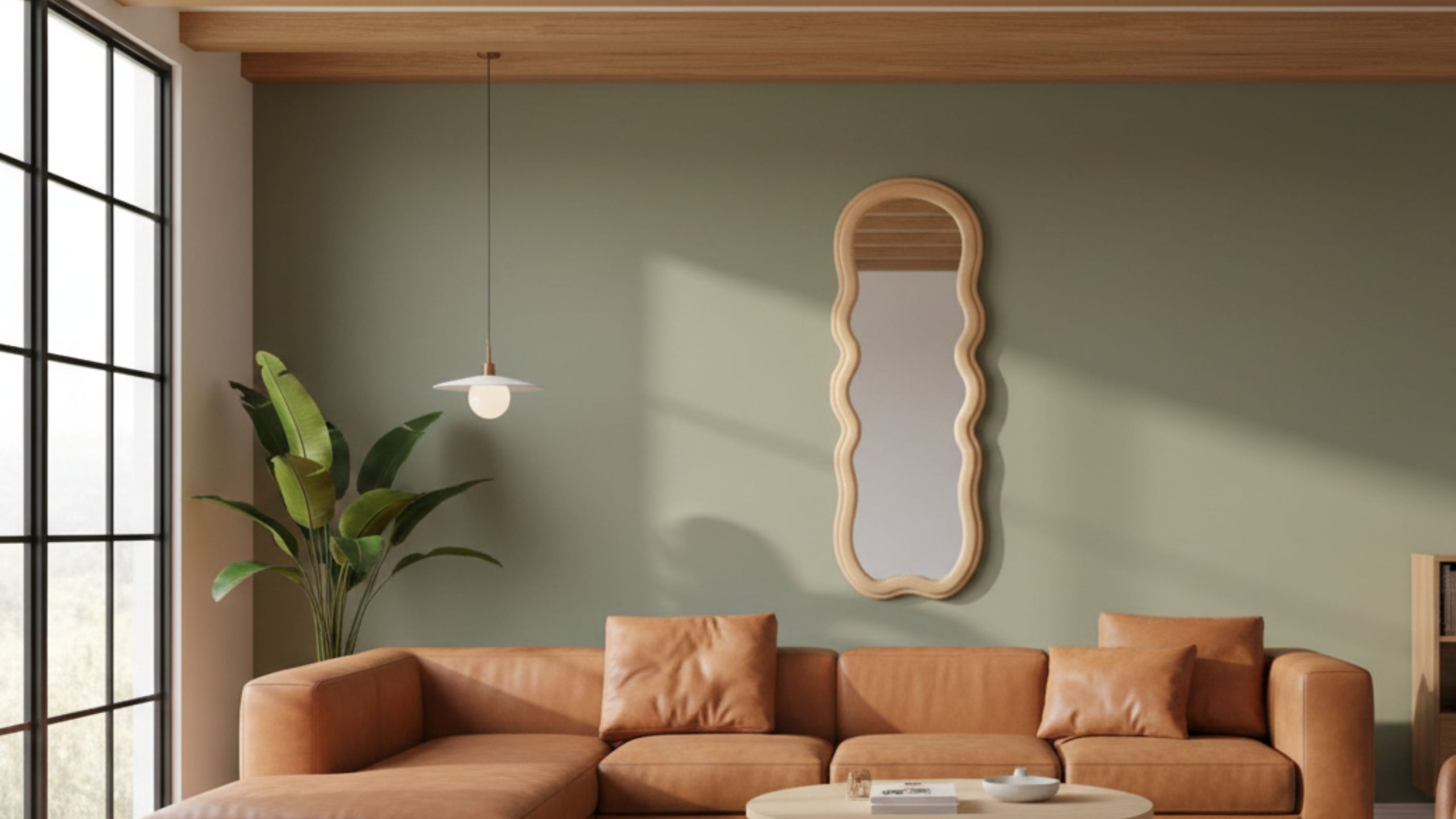 Salón moderno juvenil con espejo de pared