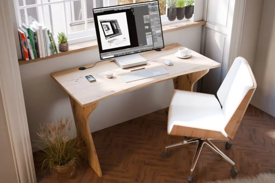 mesa de escritorio desde arriba con ordenador