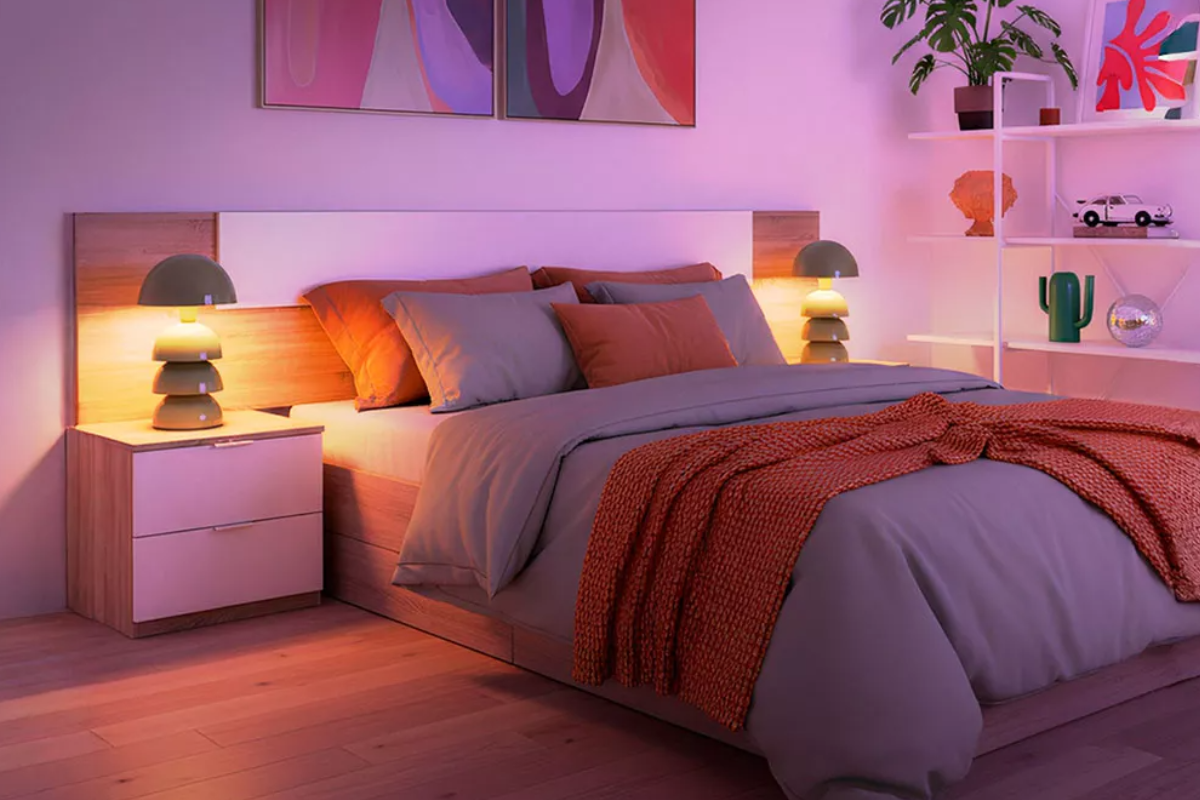 cabecero de cama laminado con mesitas de color roble