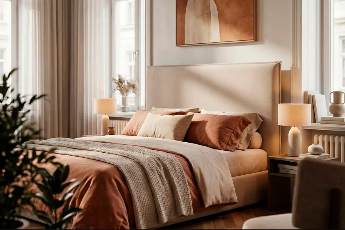 cabecero tapizado minimalista para cama de matrimonio