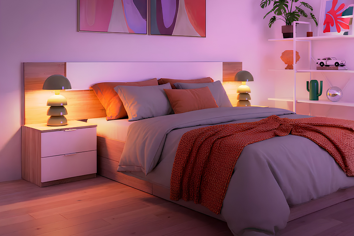 cabecero de cama laminado con mesitas de color roble