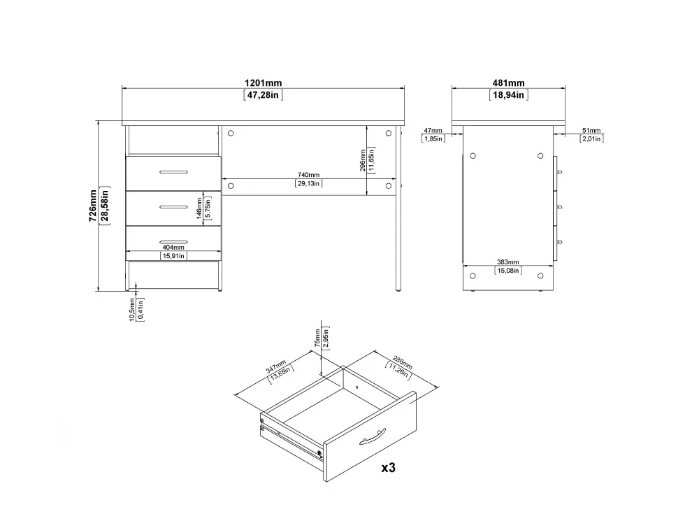 Mesa estudio 3 cajones PHONE Mesa estudio 3 cajones PHONE