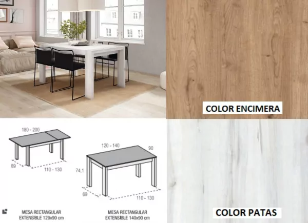 Mesa de comedor extensible pie desplazable ENGLAND Mesa de comedor extensible pie desplazable ENGLAND