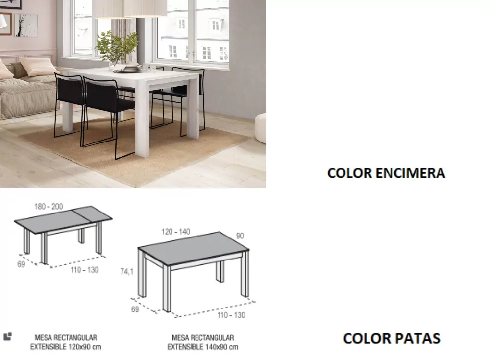 Mesa de jantar extensível com pé deslizante ENGLAND Mesa de jantar extensível com pé deslizante ENGLAND