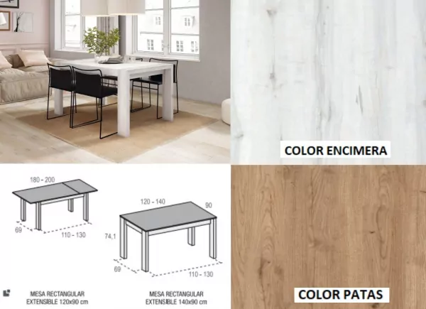 Mesa de comedor extensible pie desplazable ENGLAND