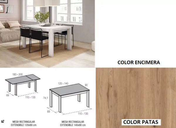 Mesa de jantar extensível com pé deslizante ENGLAND Mesa de jantar extensível com pé deslizante ENGLAND