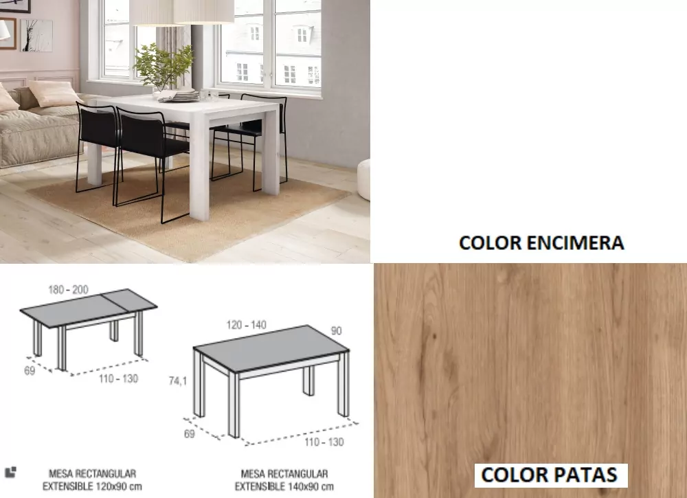 Mesa de jantar extensível com pé deslizante ENGLAND Mesa de jantar extensível com pé deslizante ENGLAND