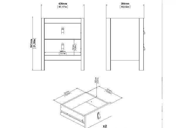 Mesita de noche 2 cajones LILLA Mesita de noche 2 cajones LILLA