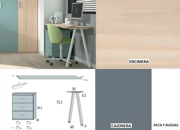 Mesa de estudio con cajonera de ruedas corban SUITE