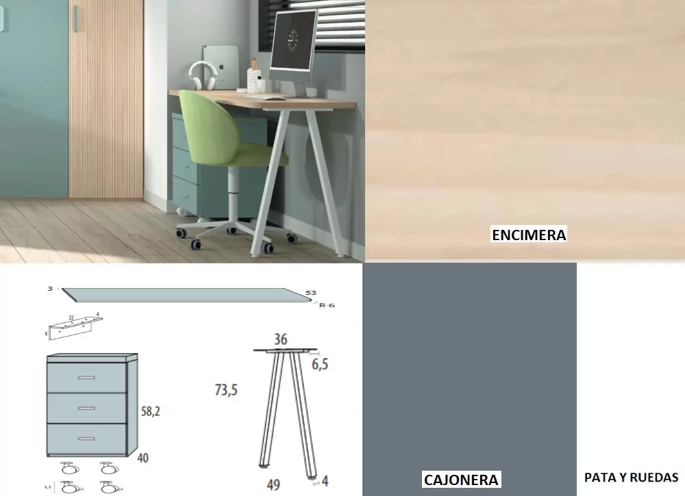 Mesa de estudio con cajonera de ruedas corban SUITE