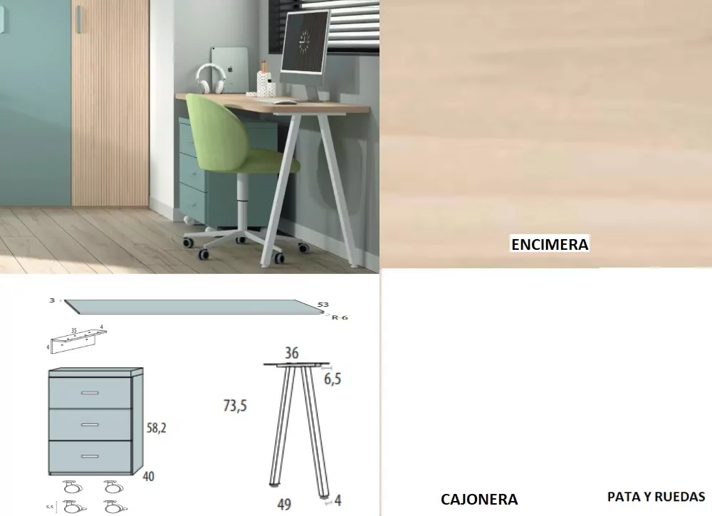 Mesa de estudio con cajonera de ruedas corban SUITE
