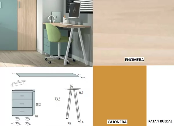 Mesa de estúdio com gaveta de roda corban SUITE