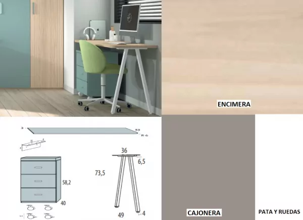 Mesa de estúdio com gaveta de roda corban SUITE