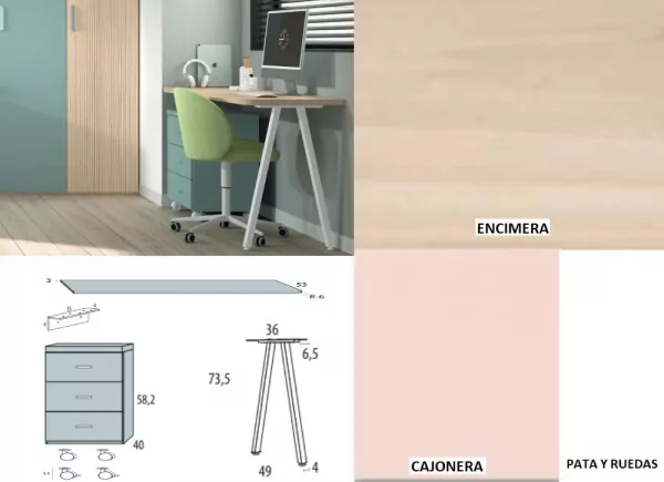 Mesa de estudio con cajonera de ruedas corban SUITE
