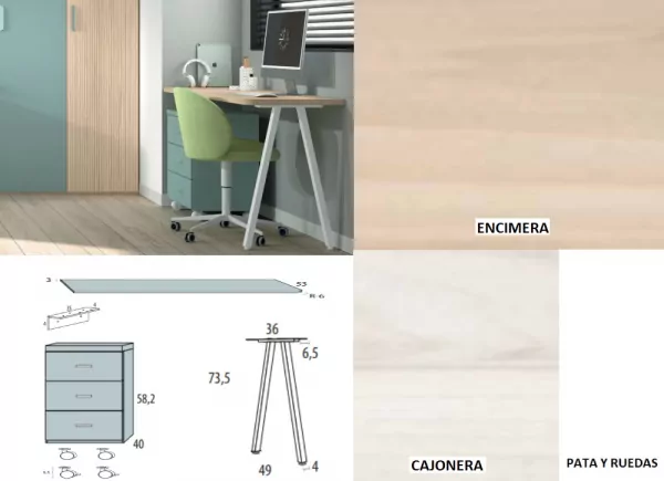 Mesa de estúdio com gaveta de roda corban SUITE