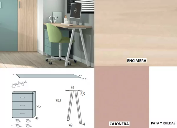 Mesa de estúdio com gaveta de roda corban SUITE