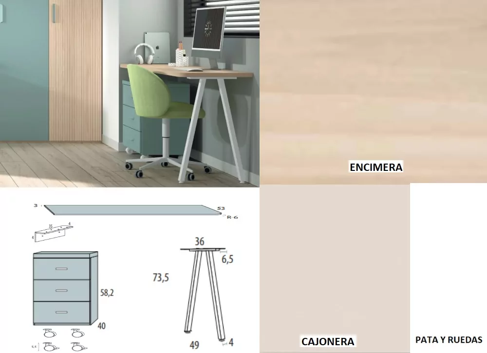 Mesa de estúdio com gaveta de roda corban SUITE Mesa de estúdio com gaveta de roda corban SUITE